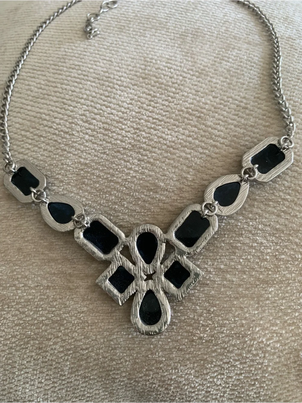 Women's Silver-Tone Blue Stone Costume Bib Style Necklace Approx 11”  Adjustable